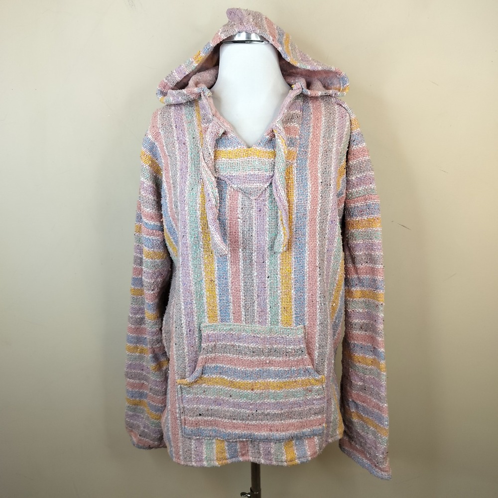 Artesanias Baja Hoodie Pullover XL Womens Striped Pastel Woven